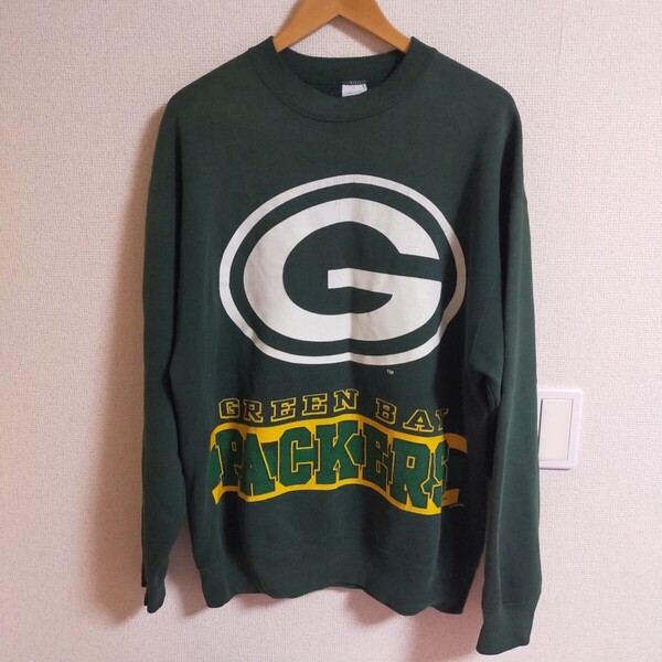 SALEM 90s USA製 NFL GREEN BAY PACKERS デカロゴ 両面特大プリント インパクト抜群 スウェット トレーナー XL グリーン
