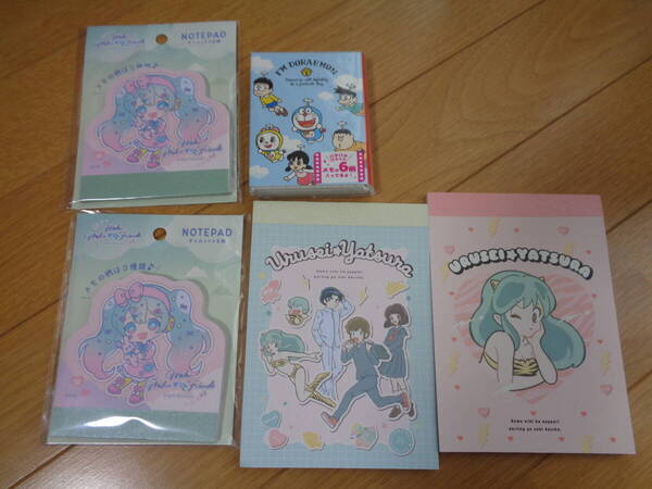 うる星やつら☆ラムちゃん☆初音ミク☆ドラえもん☆メモ☆5冊セット☆新品☆日本アニメキャラクター☆おしゃれ文具☆ハンドクラフト