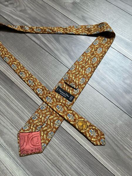 美品 Dior ディオール ネクタイ ブラウン 花柄 レトロ 小紋 トラッド クラシック フランス製 インポート ハイブランド