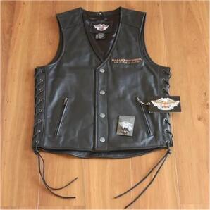 97106-08VM 新品 HARLEY ハーレーダビッドソン 本革 純正 ベスト Sサイズ 105周年記念 黒 皮 ツーリング ミーテイング ヘリテイジ
