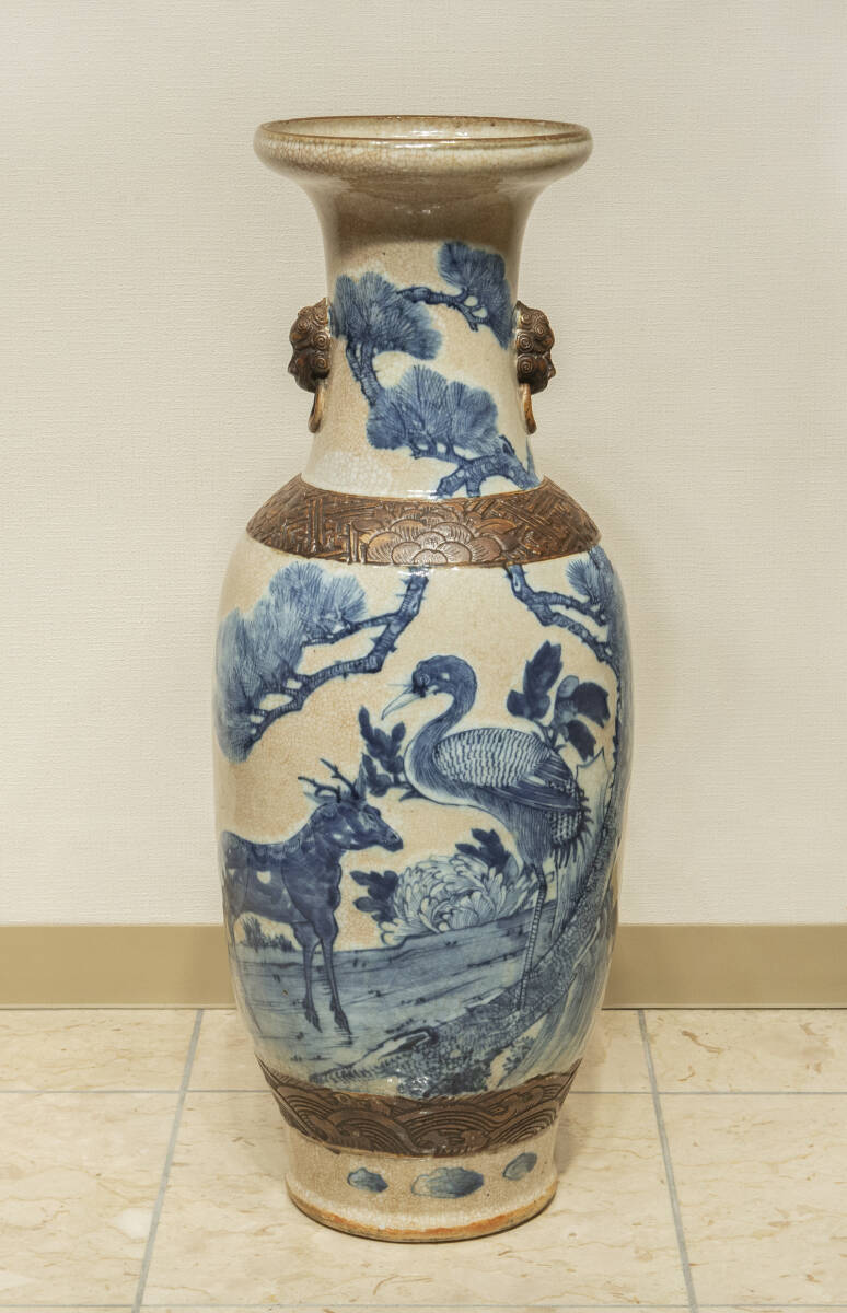 中国　哥窯　青磁　金絲鉄線　花文茶碗　金継ぎ直し　時代箱　C　6602 中国 哥窯 青磁 金絲鉄線 花文茶碗 金継ぎ直し 時代箱 C