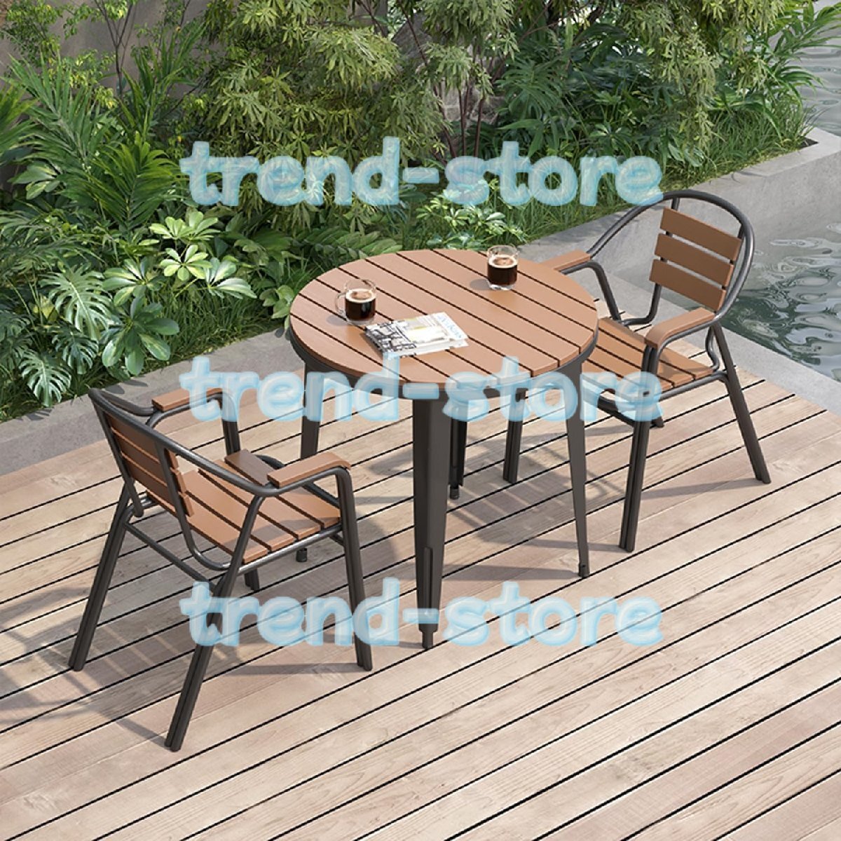 ガーデンテーブルセット 丸いテーブルと椅子 3点セット モダンなスタイル 屋外ダ