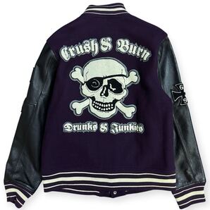 雰囲気抜群 HOUSTON フルデコ 袖革 スタジャン 刺繍ワッペン 髑髏 サイズ40