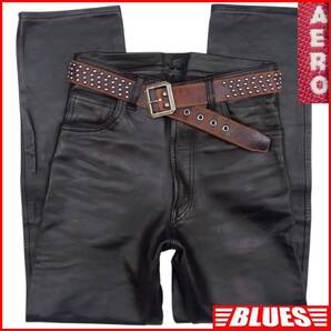 即決★AERO LEATHER★W31 レザーパンツ エアロレザー メンズ 黒 本革 ライダースパンツ 本皮 パンクロック ライディング ツーリング