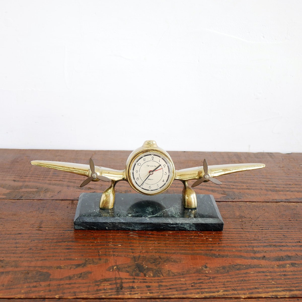 1980's アメリカ ヴィンテージ 真鍮製 飛行機 置き時計 Sarsaparilla / サルサパリラ クォーツ JAPAN #506-61-203