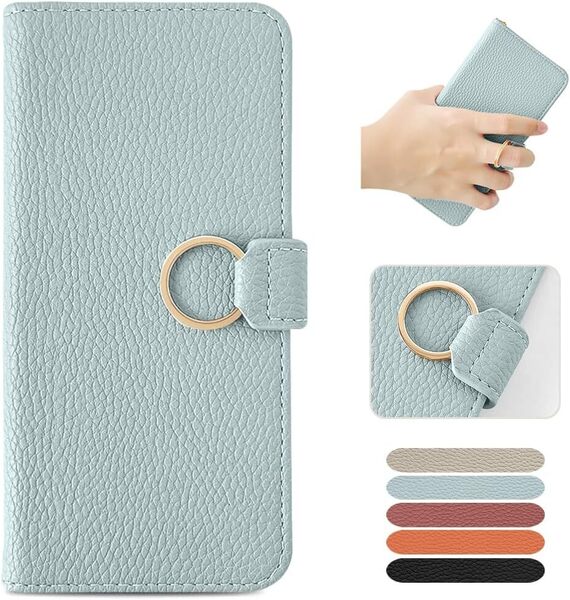 MAGICASE For iPhone 13 mini ケース 手帳型 リング付シンプル ストラップホール付きマグネット式 カード収納 スタンド機能(ブルー)