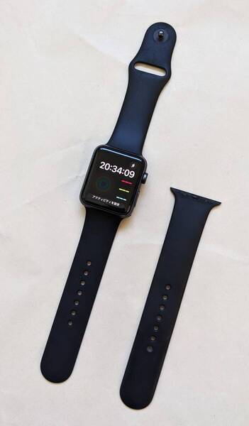 送料無料 Apple Watch Series3 【バッテリー最大容量 87%】 42mm GPS アルミニウム ブラック グレイ 純正バンド 付き