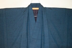 弐10170 本絹古代結城紬 男着物羽織 裄64丈121К青緑・お納戸色 美品 髭もの 子供サイズ