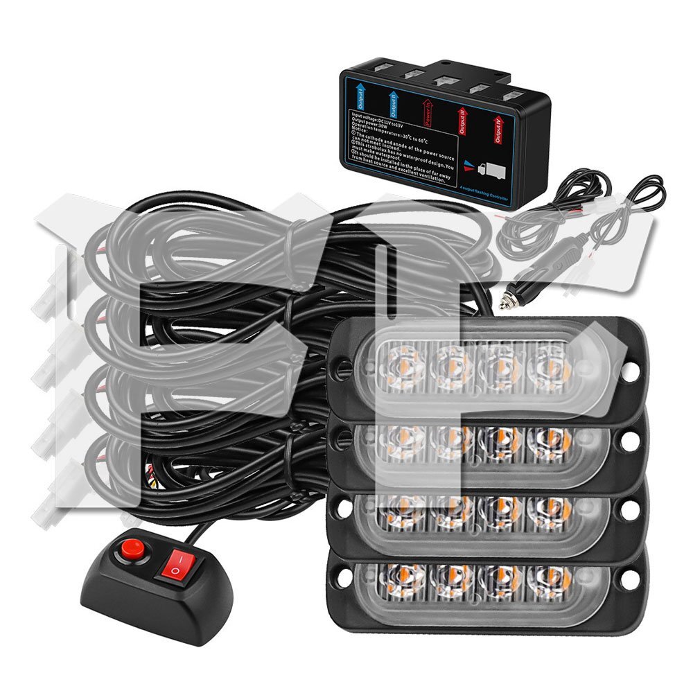 送料無料.. LED 4連 ライト ハザード ストロボ カラー:レッド フラッシュ 警告灯 パトロール ライトバー 緊急点滅 SUV ATV 4個