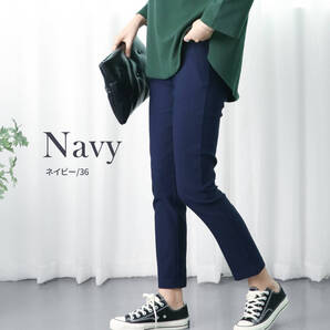 M~L ストレッチ パンツ レディース レギンス ポケット付 ボトムス 美脚 きれいめ ボトムス 無地 40代 50代 60代/ネイビー 紺/C05-101E