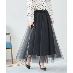 M〜L シアー チュール マキシスカート レディース ロングスカート 無地 ウエストゴム 春 夏 40代 50代 60代/ブラック/C34-480