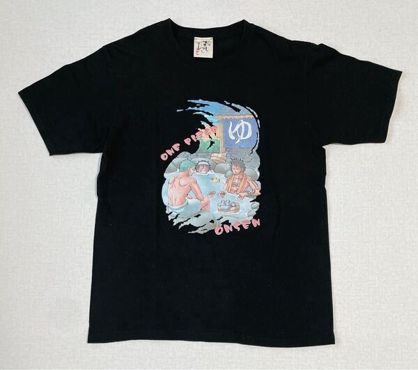 ワンピース 半袖Tシャツ 発泡プリント Lサイズ ブラック 日本製 / 温泉 ルフィ ゾロ エース ONEPIECE onsen T-shirt made in Japan manga