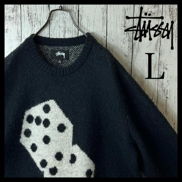 【激レア】ステューシー ダイス サイコロ モヘア ニット セーター L 黒 白 STUSSY