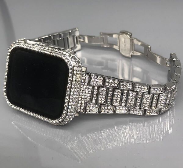 u アップルウォッチ ステンレスベルト バンド Apple Watch キラキラ カバー ケース シルバー 40mm 41mm 44mm 45mm 42mm 46mm