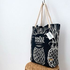 新品★ホールフーズマーケットWHOLE FOODS MARKETエコバッグ お土産トートバッグ黒ブラックKAILUAカイルア金ハワイhawaiiパイナップル