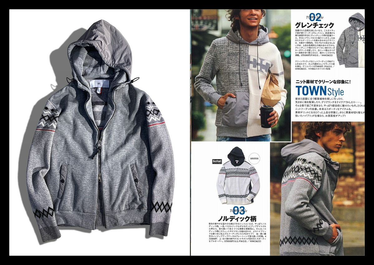 定価4.2万P.M.D.S. PREMIUM MOOD DENIM SUPERIOR ちょい出もキマる!異素材ドッキングダブルジップブルゾン ニット×スウェット PMDS 伊製