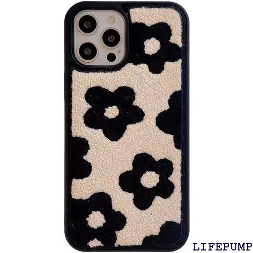 Kunyehdo スマホケース iPhone 15 P ン もこもこ 携帯ケース iPhone15 Pro 花柄 1696