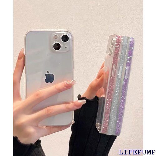 saymis きらきら グリッター おしゃれ 韓国 i ラメ 透明 クリア 可愛い iPhone15 pink 1750