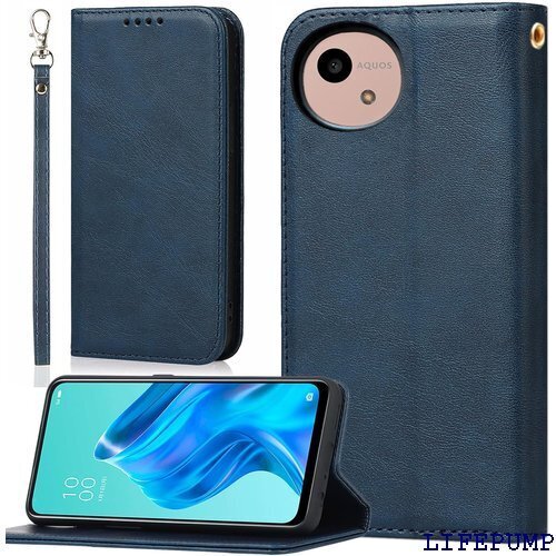 適用 AQUOS wish4 ケース 手帳型 ストラッ プ カード入れ スタンド 落ち着いた色 レトロ ネイビー 2333