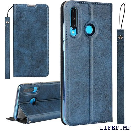 HUAWEI P30 lite ケース 手帳型 / P スプラットホール付き スプラット同梱 落ち着いた ブルー 365