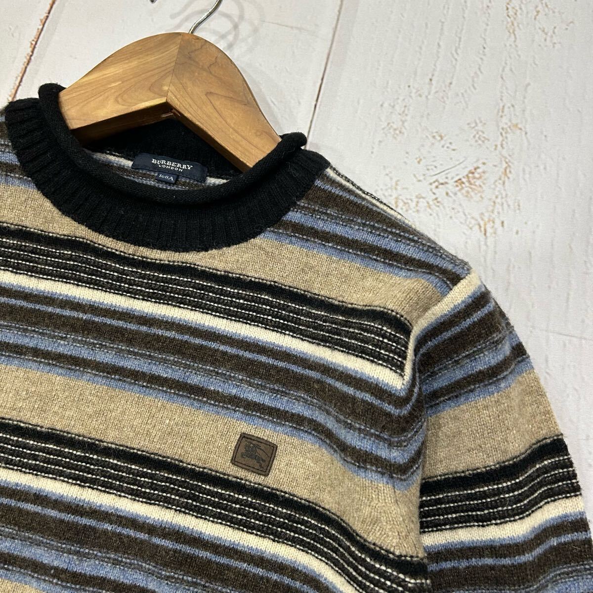 G ■ 国内正規品 '高級感溢れる' BURBERRY LONDON バーバリー 長袖 WOOL100% ボーダー柄 ニット セーター 160A キッズ KIDS トップス 古着 G ■ 国内正規品 '高級感溢れる' BURBERRY LONDON バーバリー 長袖 WOOL100% ボーダー柄 ニット セーター 160A キッズ KIDS トップス 古着