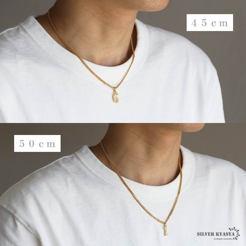 (ナンバー:4、50cm) ナンバーネックレス ハワイアンネックレス ゴールド 数字ネックレス 6面カット ダブル喜平 18K GP BOX