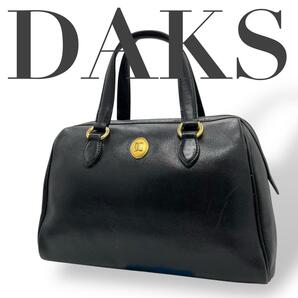 美品 DAKS ダックス ハンドバッグ レザー ゴールドログ 黒 ブラック
