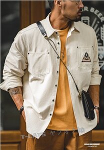 ☆新品胸元のブランケットパッチがポイント ヴィンテージ復刻コットンピケ ティピ柄シャツ 長袖 インディアン柄 アメカジ M