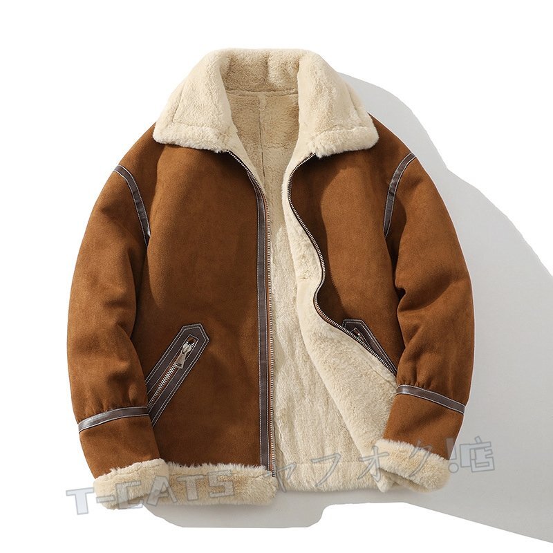 新品 最高級 秋冬 ムートンコート メンズ ブルゾン ファーコート フライトジャケット アウター 裏ボア 超防寒 厚手 ライダース 2XL