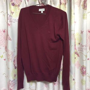 LACOSTE ラコステ バーガンディ 赤系 Vネックセーター