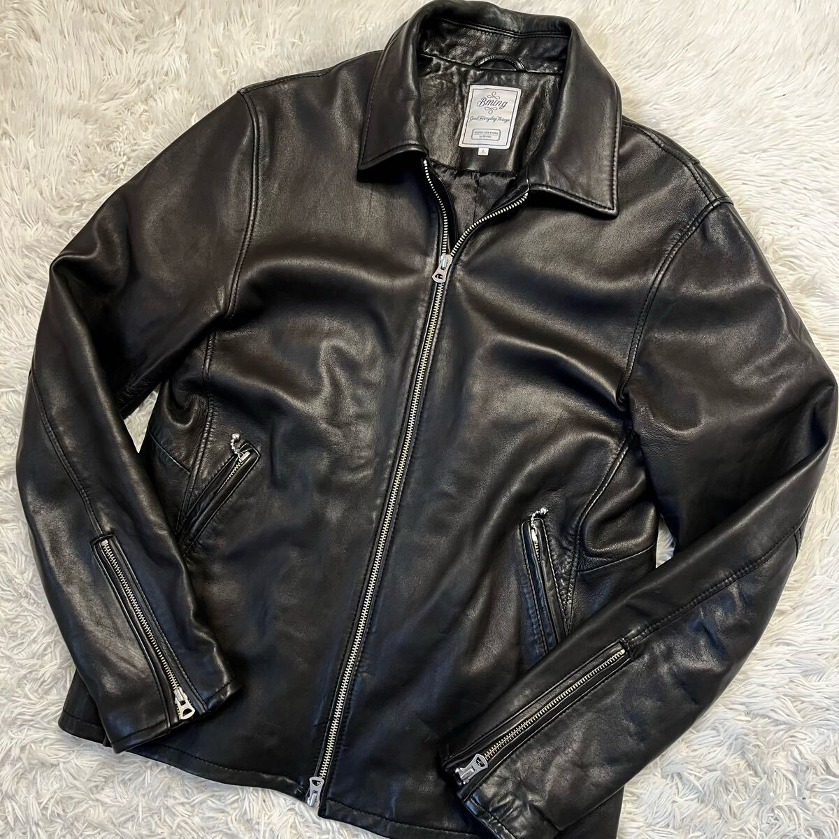 ⭐ビームス⭐シングルライダース レザージャケット 羊革 ブラック バイク BEAMS（ビームス）SHIDEN / Motor Cycle Jacket - Cowhide