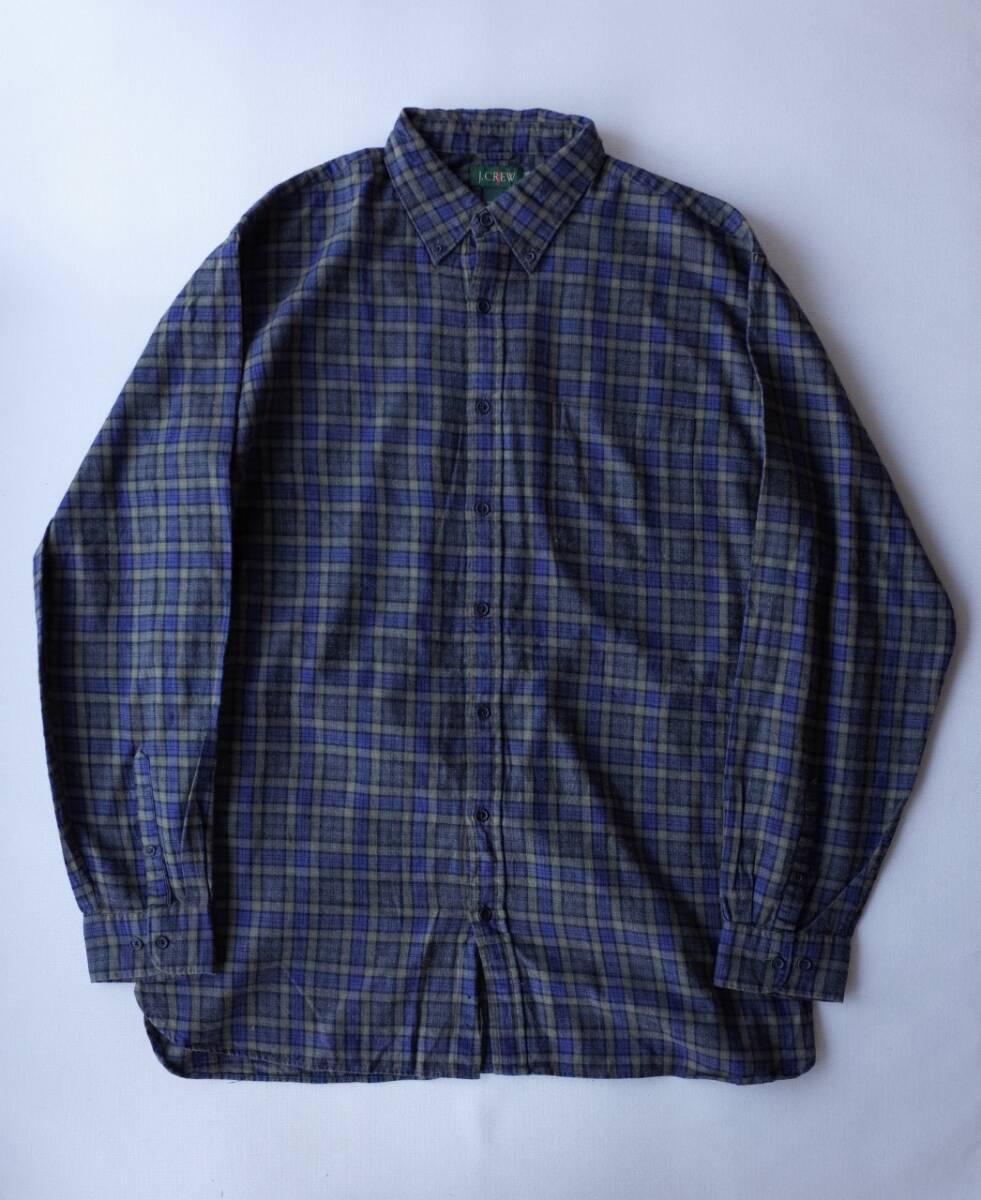90\'s ビンテージ 巨人タグ J.CREW Jクルー BD ボタンダウン 長袖 チェックシャツ L チェック柄 (紺緑系) アンティーク USA古着