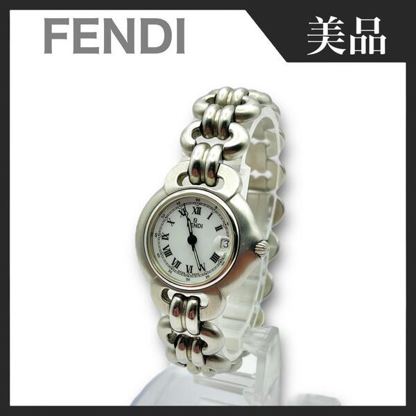 【美品】FENDI フェンディ 1600L 白文字盤 ブレスレットウォッチ クオーツ 腕時計