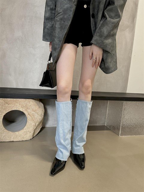 マーティンブーツ パンプス 肌にやさしい パッチワーク ロングブーツ 【37】23.5cm キャメル