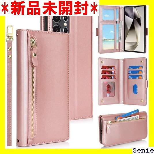 SunYoo for Galaxy S24 Ultra ップ付き 小銭入れ ファスナー 付き PUレザー ピンク 179