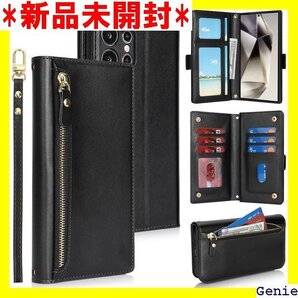 SunYoo for Galaxy S24 Ultra プ付き 小銭入れ ファスナー 付き PUレザー ブラック 202