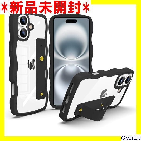 iPhone 16 用 ケース クリア スタンド機能 軽量 薄型 おしゃれ 人気 ストラップホール ブラック 101