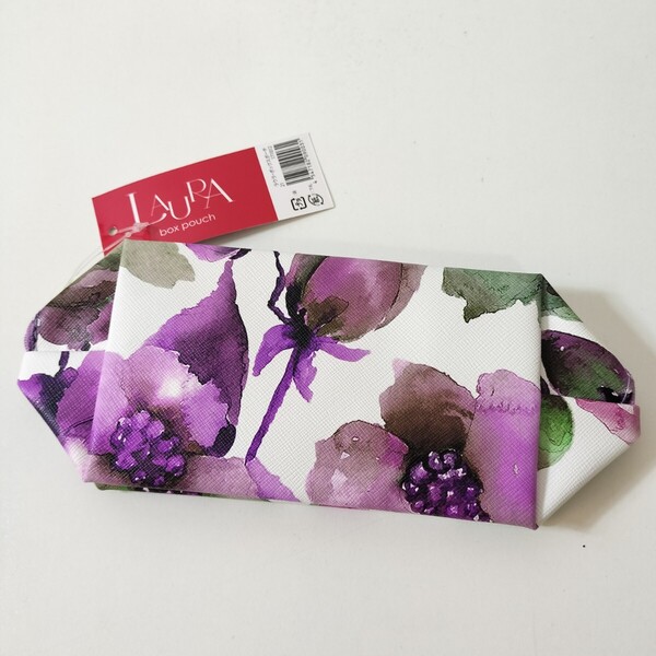 LAURA box pouch ラウラ ボックスポーチ 化粧ポーチ パープル 花柄 ポピー 未使用品