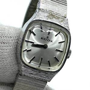 【稼働◯】EDOX エドックス 手巻き 腕時計 シルバー文字盤 スクエア ブレスウォッチ レディース 部品 パーツ取り 20054