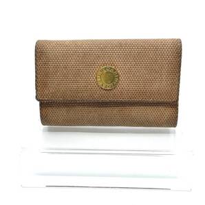 【キーフック欠損×1】BVLGARI ブルガリ 三つ折り 6連 キーケース レッド系 ゴールド金具 キャンバス×レザー レディース