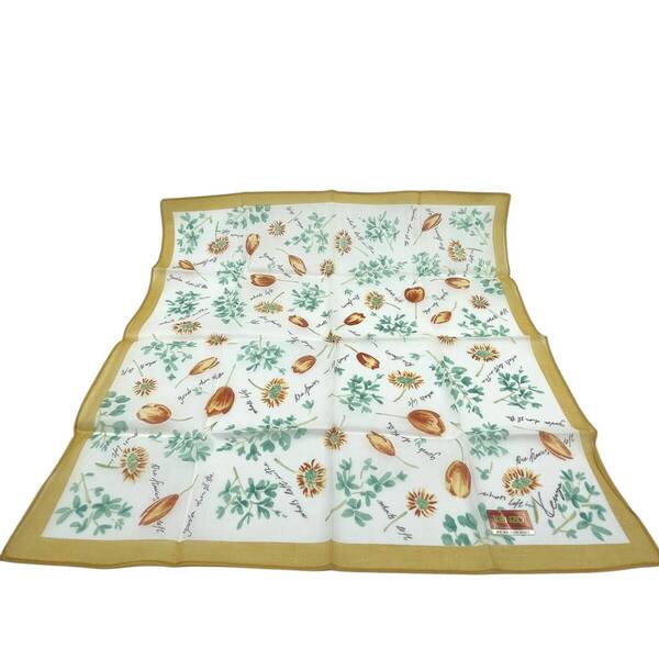【シール付き未使用品】KENZO ケンゾー ハンカチ バンダナ 花柄 フラワー 植物 リーフ イエロー×オレンジ×グリーン 綿 コットン100%