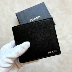 【新品未使用箱付き】 PRADA プラダ コインケース付き二つ折り財布 ミニウォレット NERO ブラック 小銭入れ カードケース 2MO738