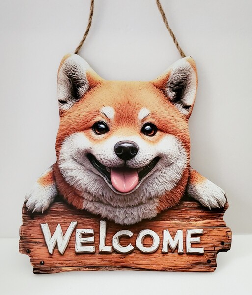 木製プレート 柴犬 ウェルカムボード WELCOME 犬の雑貨 HANAKO