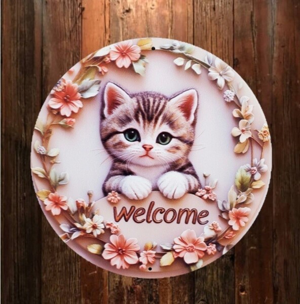 猫の壁飾り メタルウォールアート 猫WELCOME 09 猫の雑貨 HANAKO