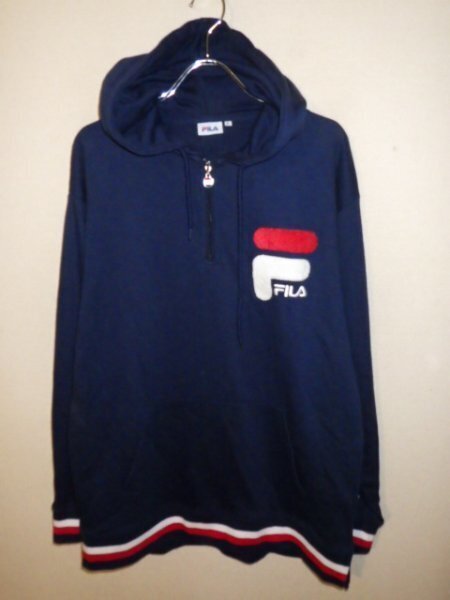 z4074FILA★フィラ★パイル素材ワッペン付★プルオーバー★スエットパーカー★紺色★サイズL★レア★激安