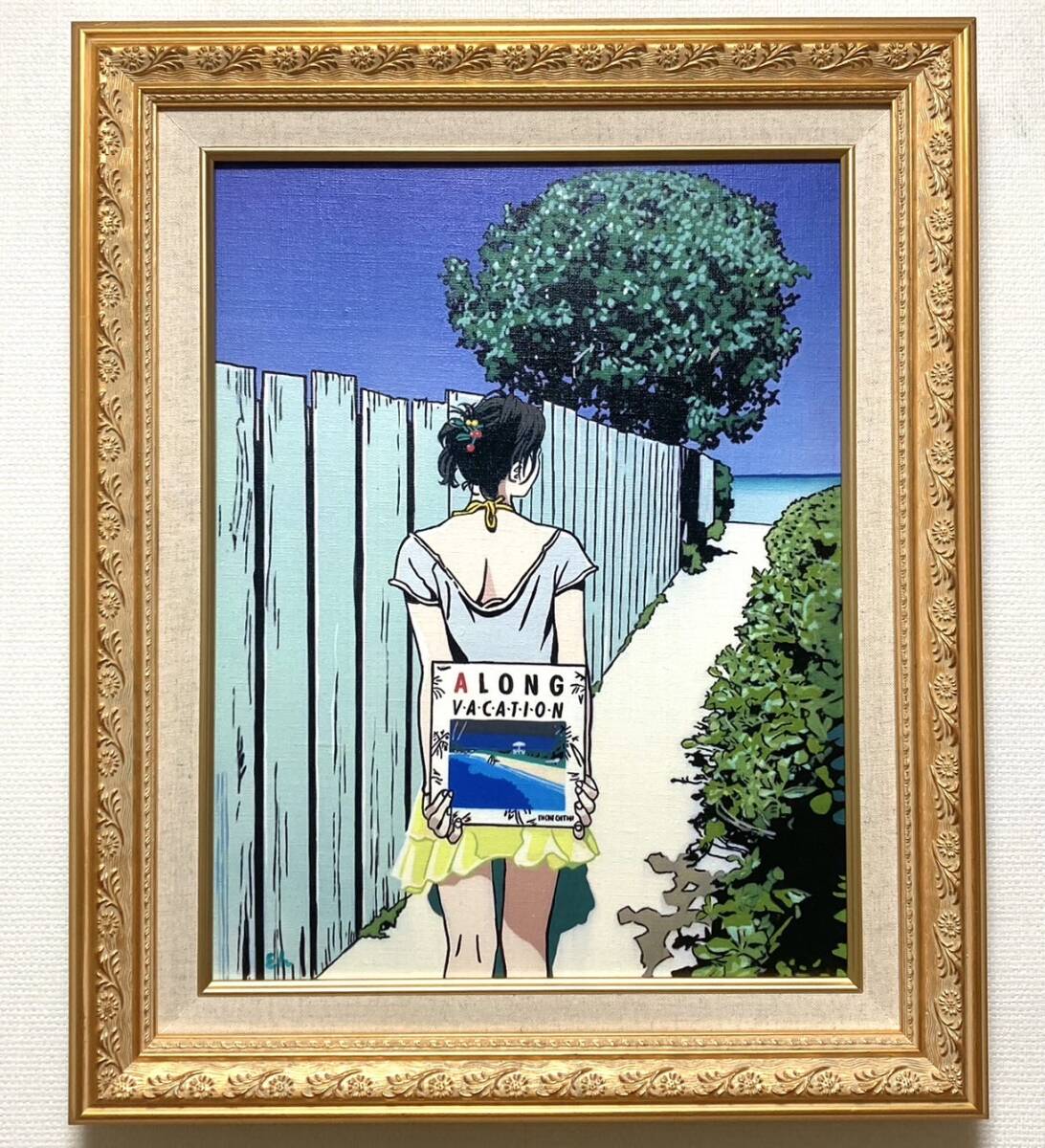 絵画 肉筆手描き 油彩 江口寿史「人物」サインF6サイズ 額装済み