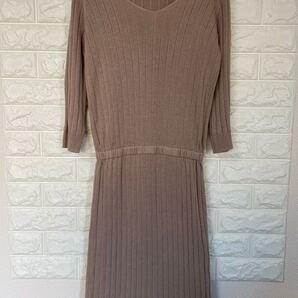 Free's Mart ベージュ リブ編み ニットワンピース 七分袖 Fサイズ