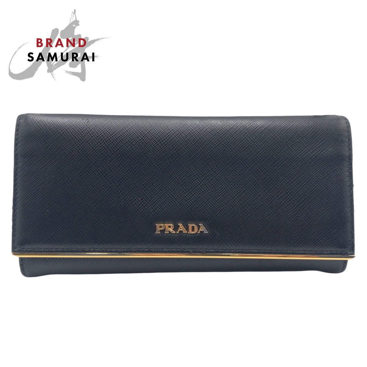 美品 PRADA プラダ サフィアーノ ブラック 黒 ゴールド金具 レザー 長財布 ロングウォレット レディース 411436