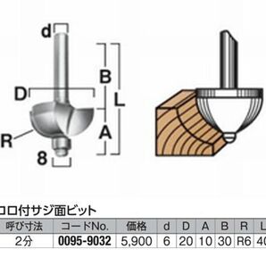 日立工機 HiKOKI トリマ・ルータ用 コロ付きビット サジ面ビット(2分) 0095-9032 ×1個