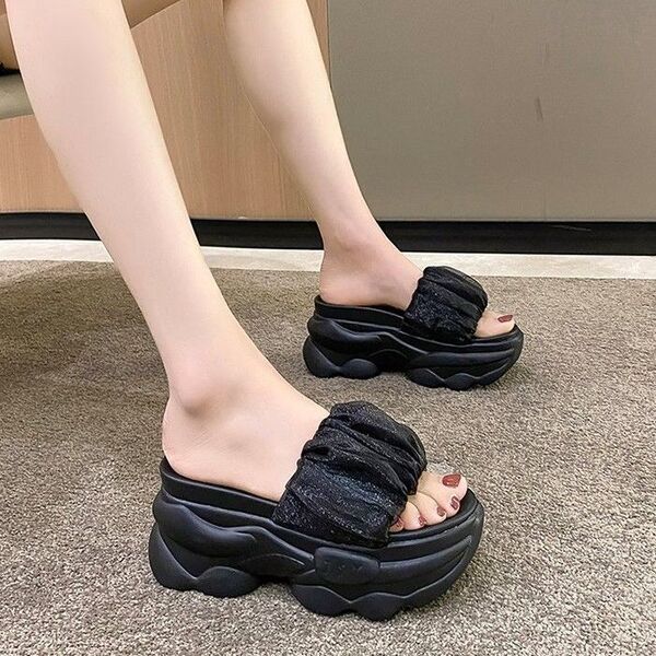 23cm レディース サンダル 9cm 歩きやすい 楽ちん 痛くない 普段履き ふわふわ 可愛い スタイルアップ 軽い 軽量 ブラック 446